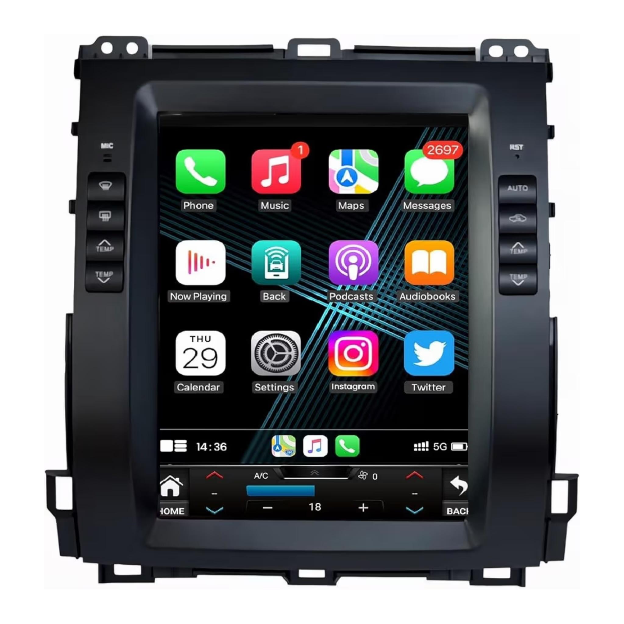 Android Tesla style Vertical Screen Toyota Prado 2002-2009 11.4 Inch IPS.QLED Touch Screen with AHD Camera Included