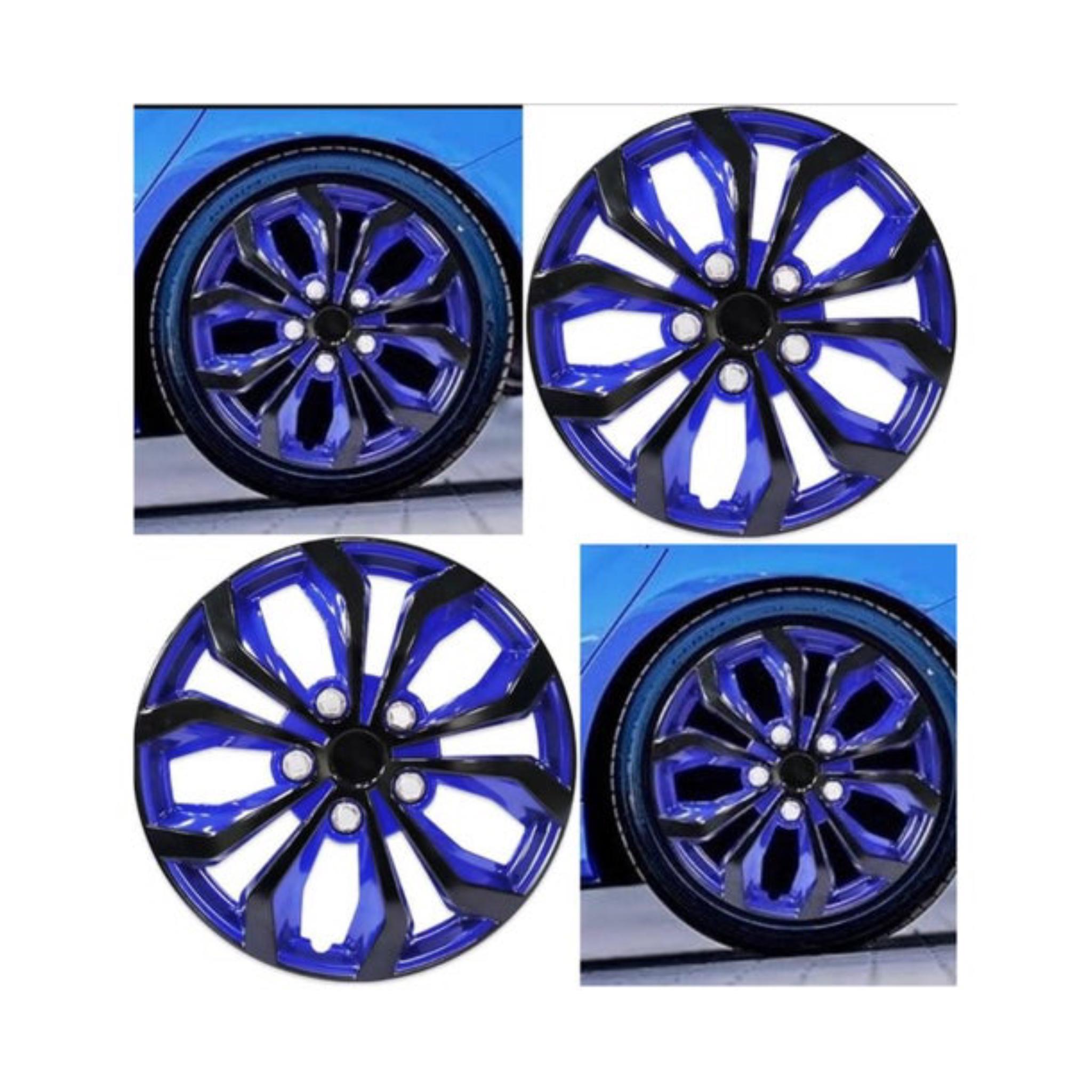 Wheel Hub Caps, Set of 4, Blue and Black, Sport Racing Style