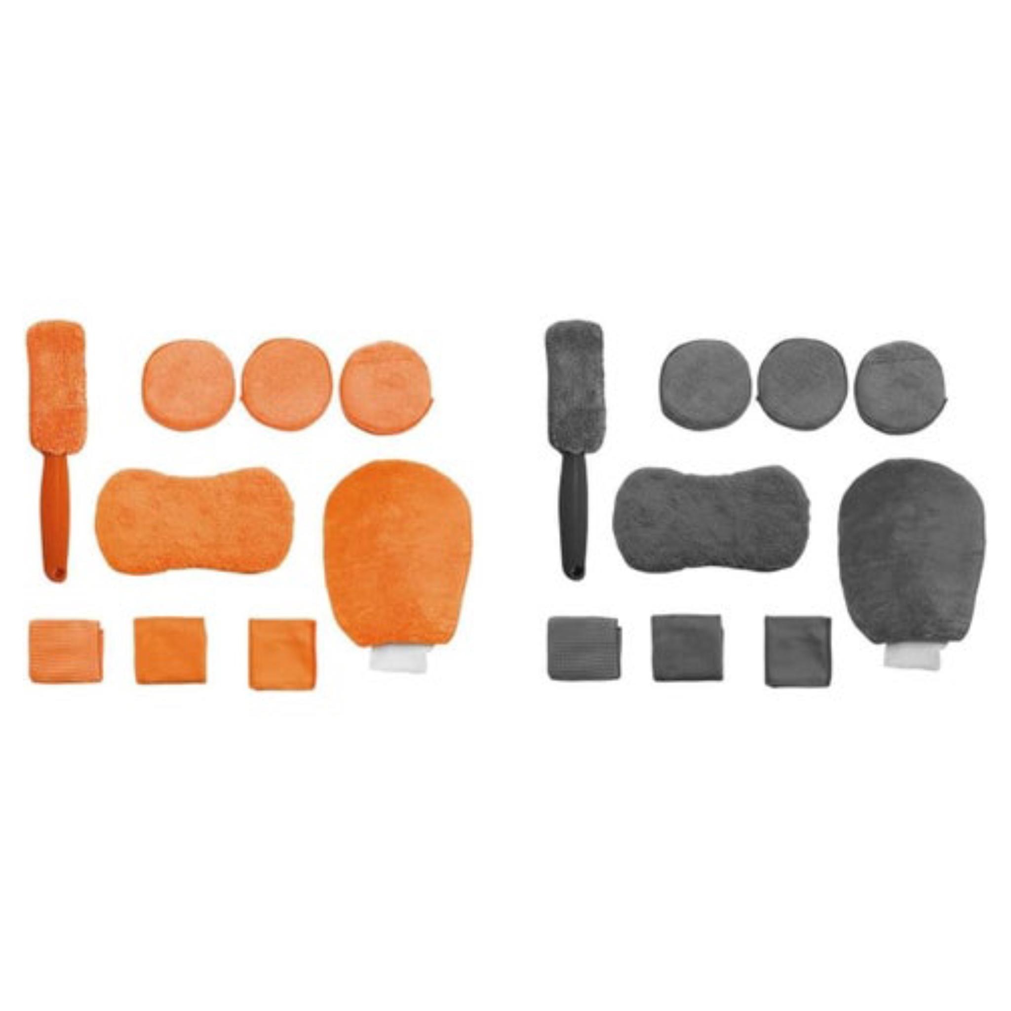 Microfibre Car Cleaning Kit, Professional Auto Detailing Set with Orange and Grey Cloths, Multi-Purpose Vehicle Washing and Polishing Tools