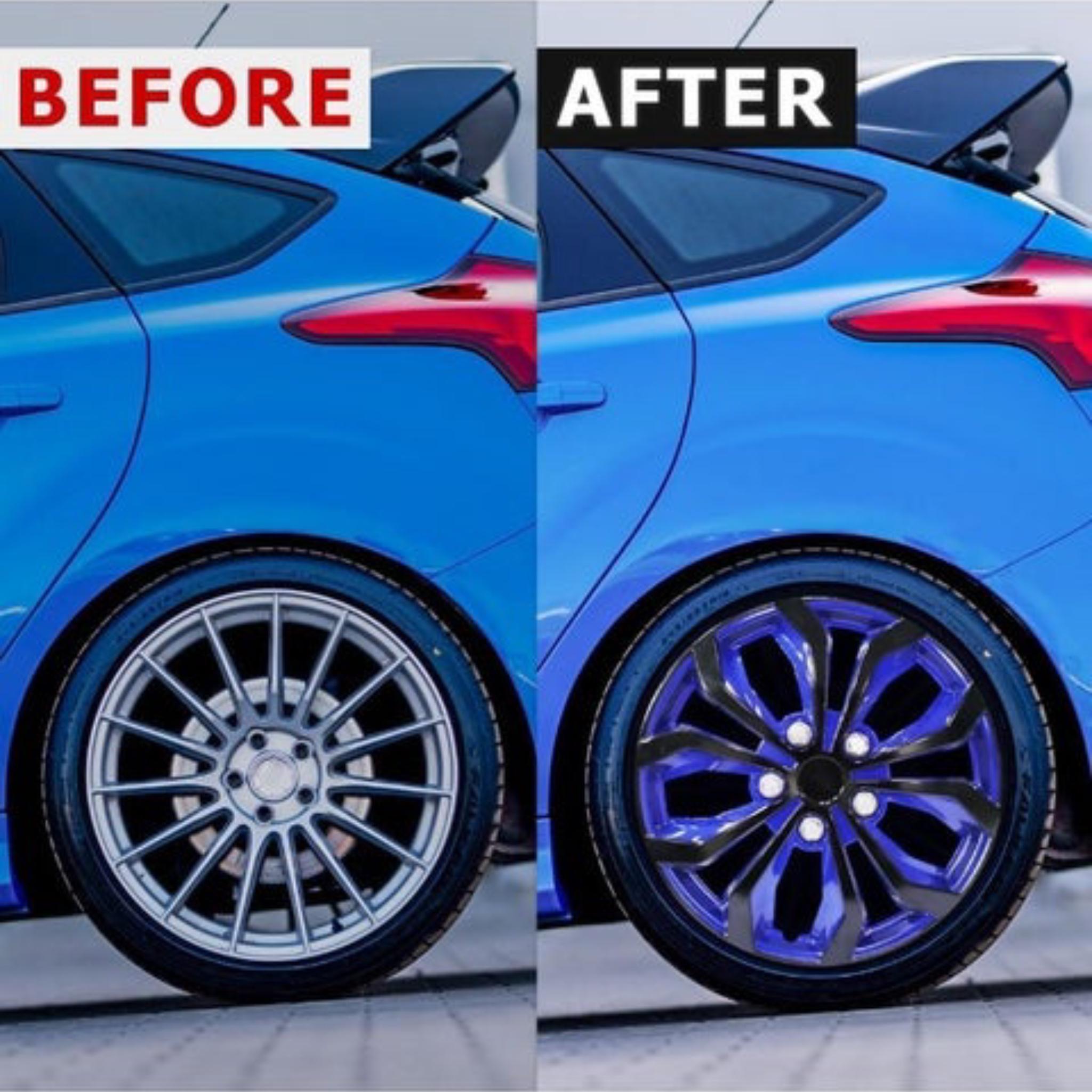 Wheel Hub Caps, Set of 4, Blue and Black, Sport Racing Style - Image 2