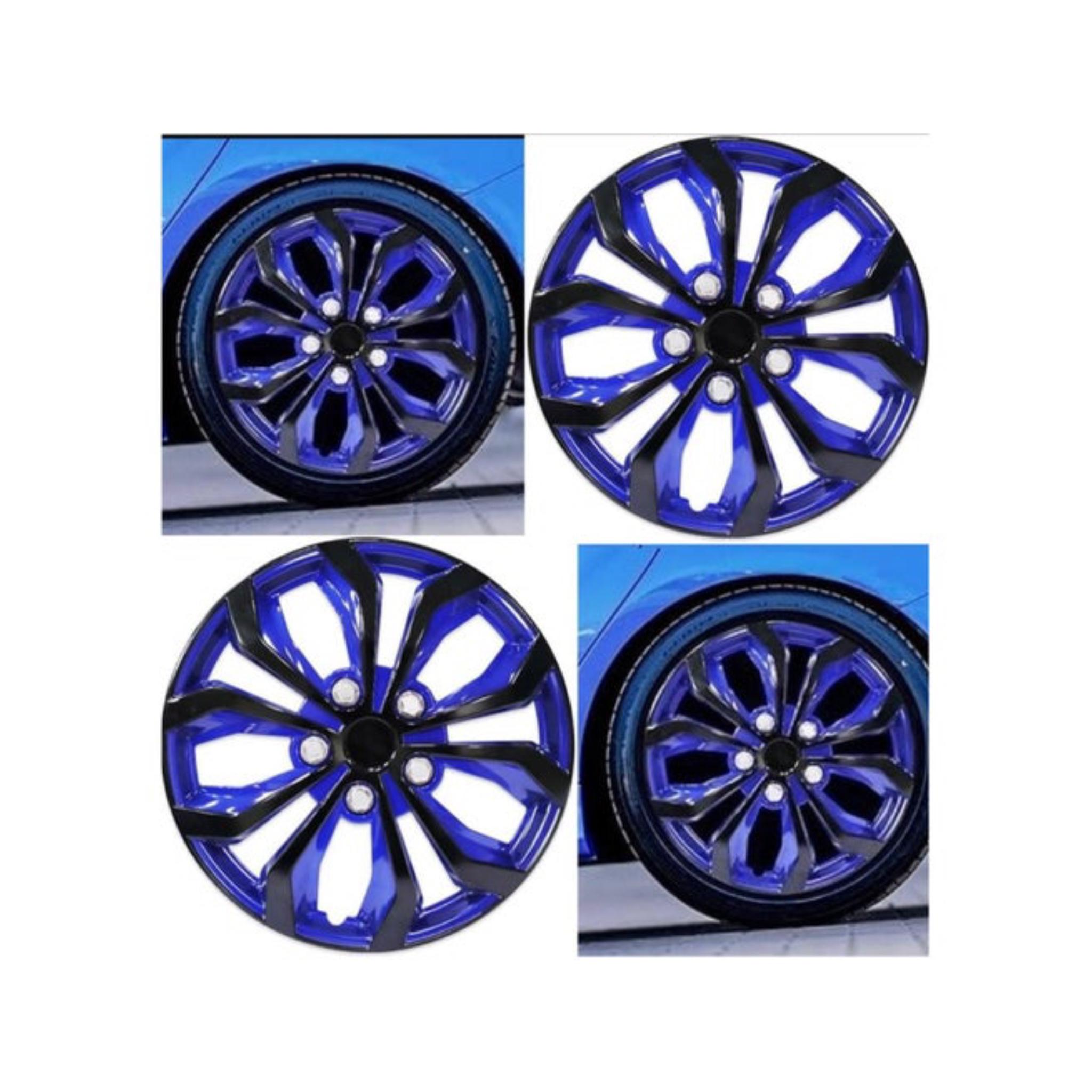 Wheel Hub Caps, Set of 4, Blue and Black, Sport Racing Style