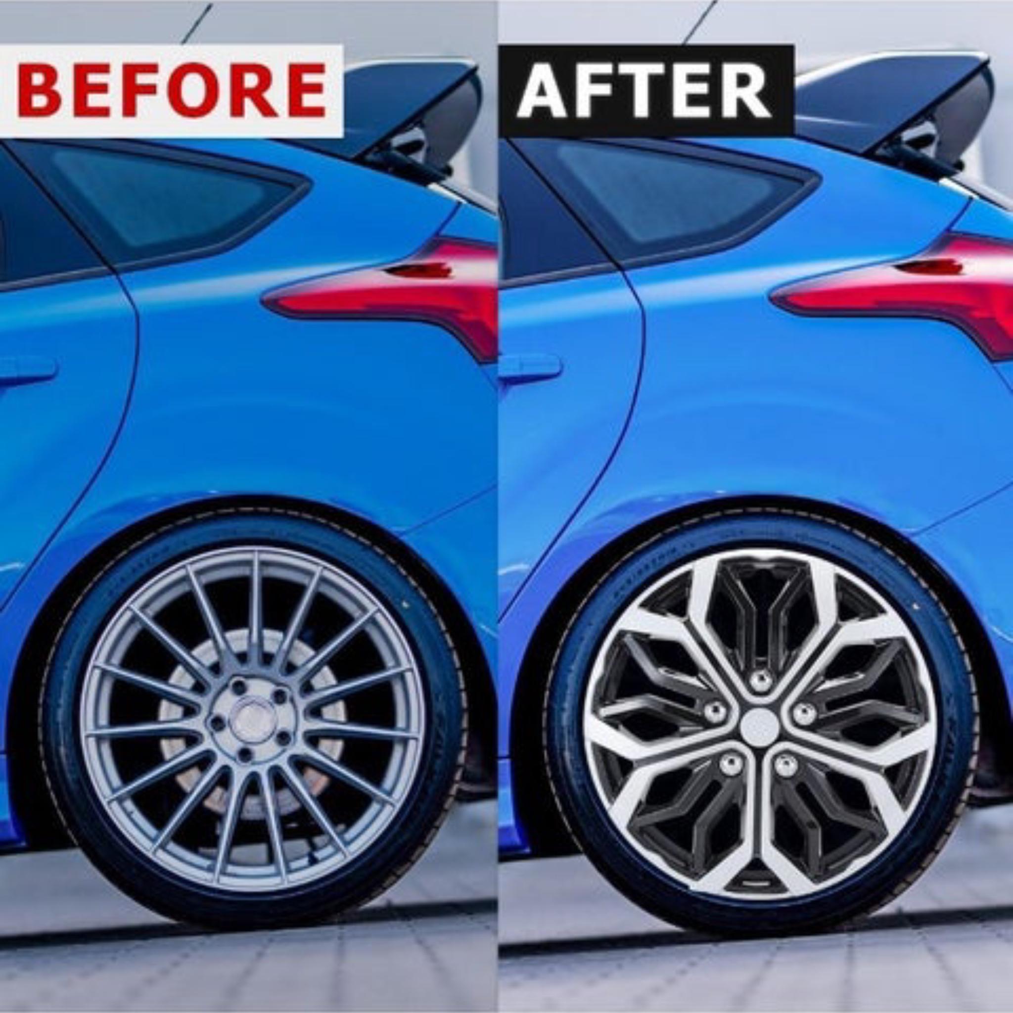 Wheel Covers, Black and Silver Snowflake Design, Set of 4 - Image 2