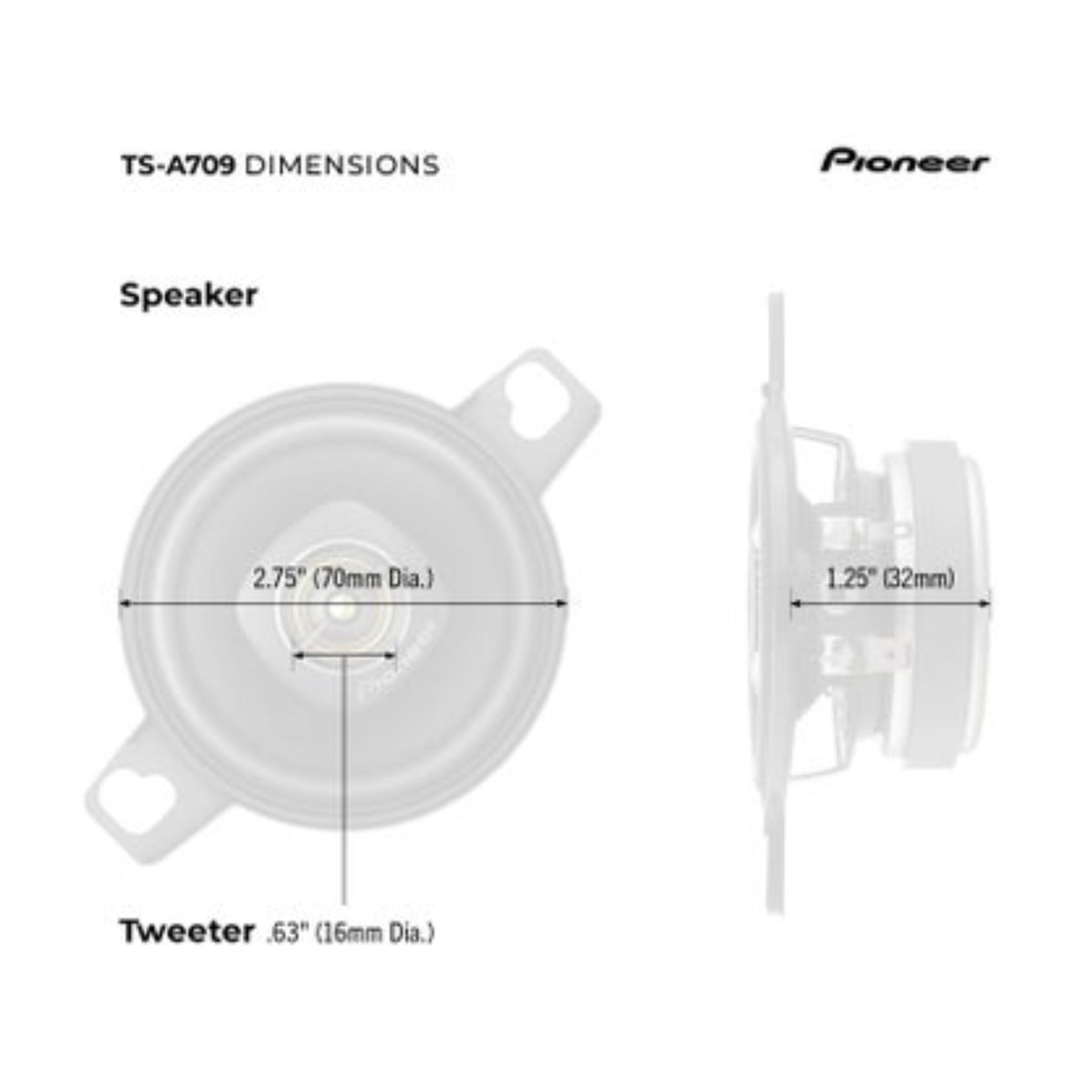Pioneer TS-A709 A Series 2-3/4” 2-Way, 450 W Max Power, 16mm Tweeter – Coaxial Speaker (Pair) - Image 2