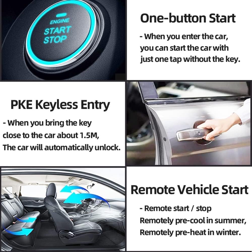 12V Car Passive Keyless Entry System PKE Engine Starter Push Button Vehicles Start/Stop Kit Safe Lock with 2 Smart Key - Image 3
