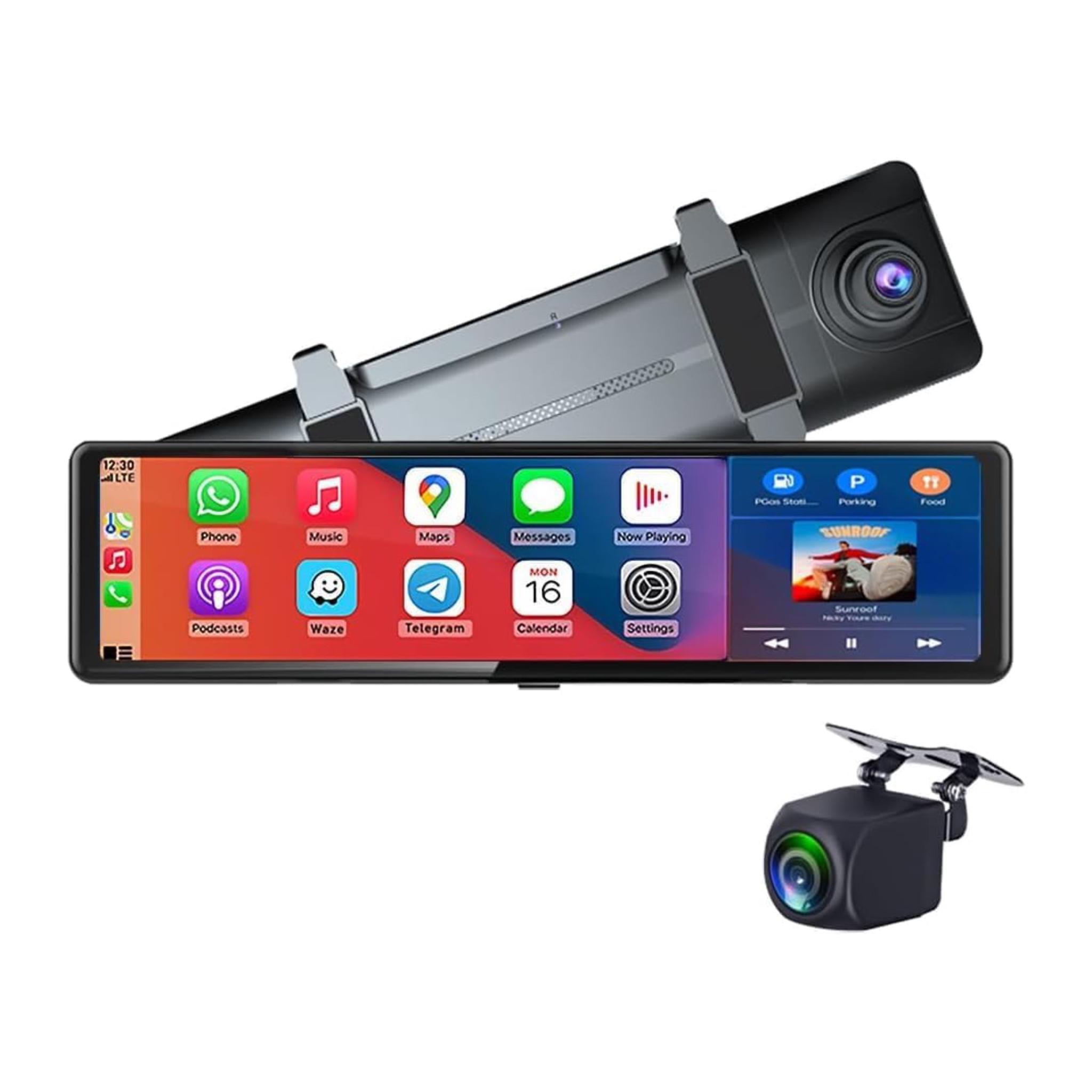 Wireless Carplay Screen 11.26 Inch 4K Rearview Mirror Driving Recorder with Voice Assistant