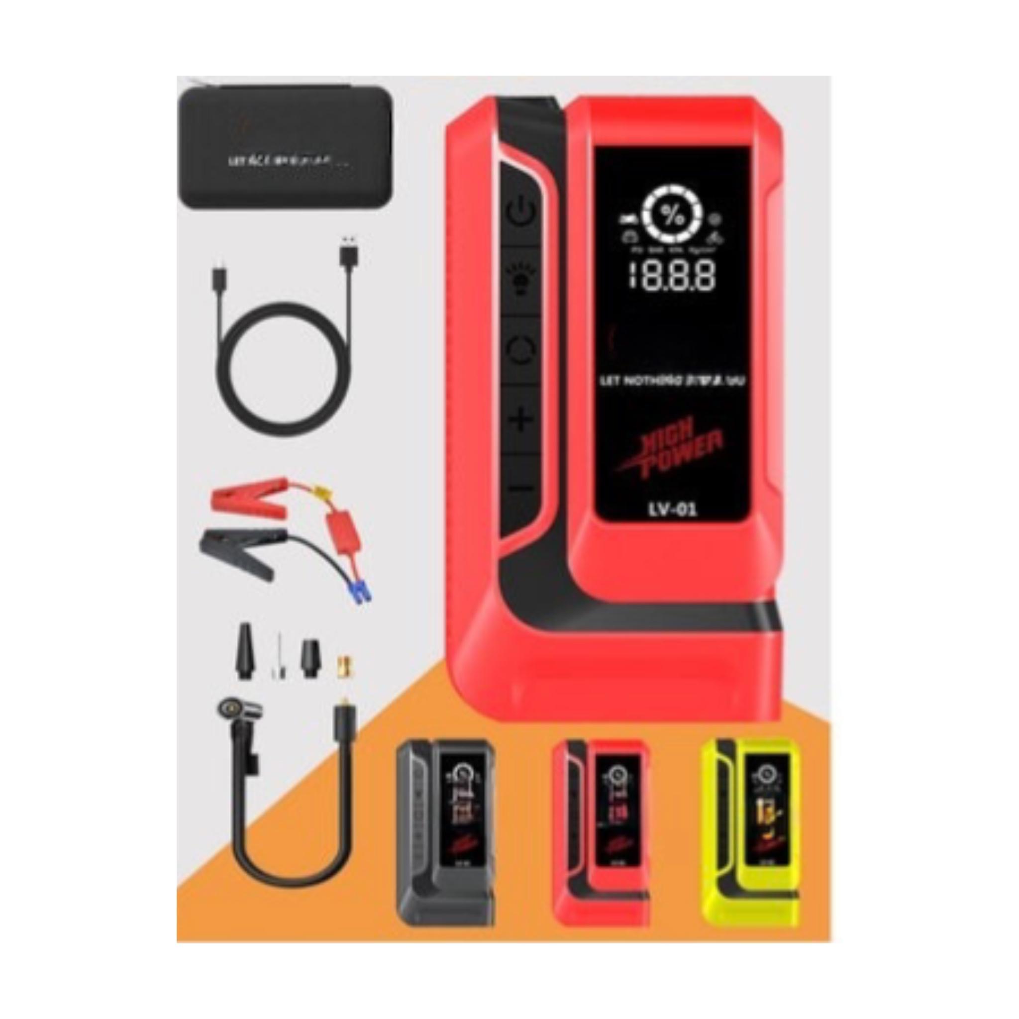 LV-01 Car Jump Starter, 12V 6000mAh, 4-in-1 Portable Power Bank with LED Light, Black and Red