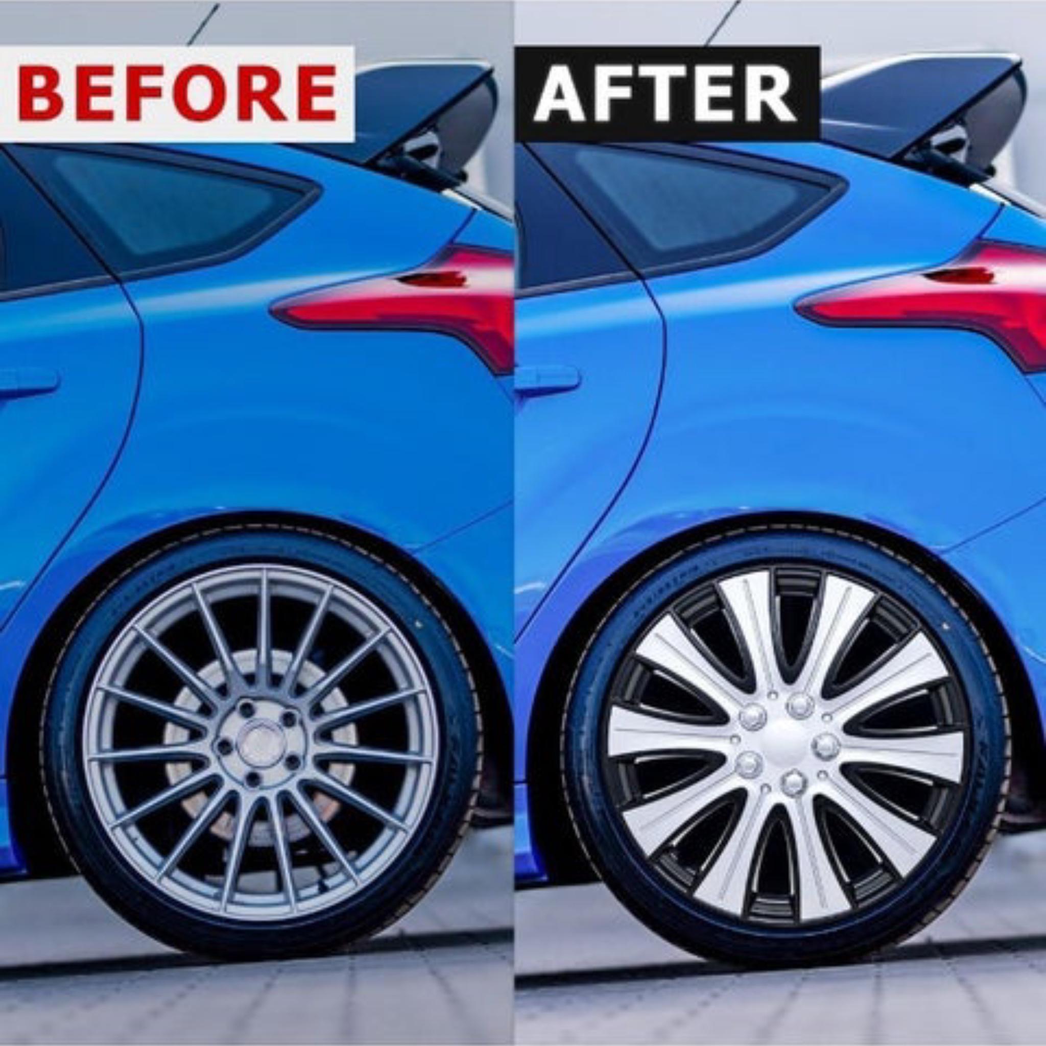 Car Wheel Covers, Silver and Black, Two-Tone Design, Set of 4 - Image 2