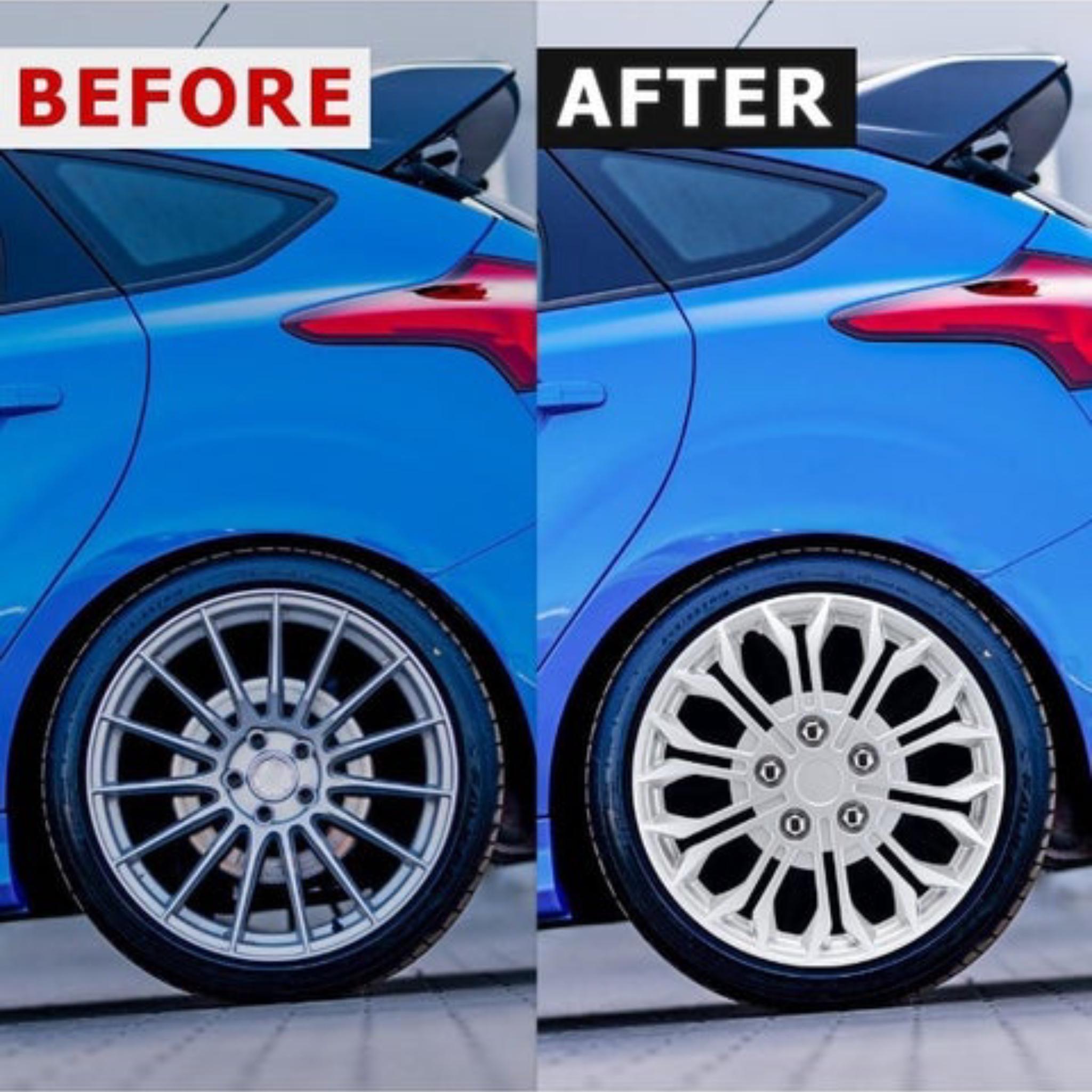 Silver Wheel Covers, Snowflak Design Hub Caps, Set of 4 - Image 2