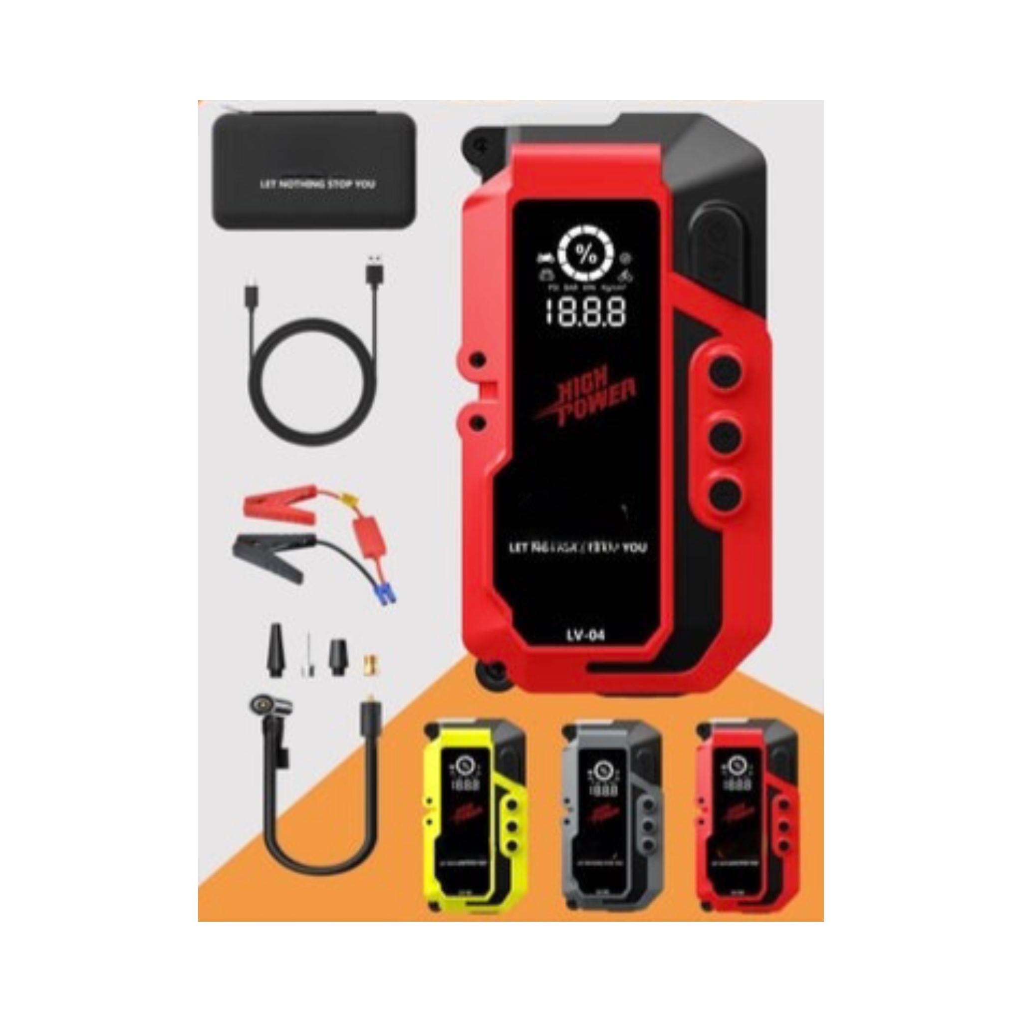 LV-04 Car Jump Starter, 12V 16000mAh, 4-in-1 Portable Power Bank with LED Light, Black and Red