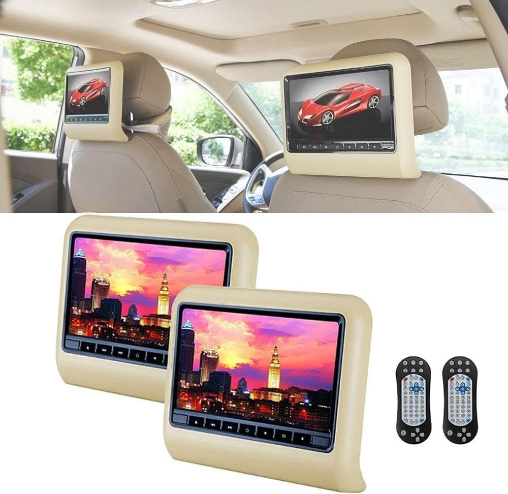 9 Inch Headrest Slot-In Car DVD Player, Car Headrest Monitors with FM Transmitter/IR/USB/SD/Wireless Game, with 32-bit Games, Pack of 2
