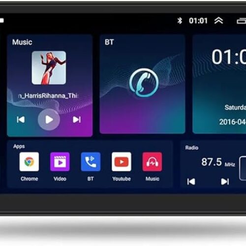 Roadster 2G+32G Android Double Din Car Stereo Wireless Apple CarPlay 7 Inch 1080P HD Touch Screen Car system with GPS+Navi+HiFi+WiFi+Bluetooth+RDS+FM Radio/Mirror-Link,Dual USB with Backup Camera