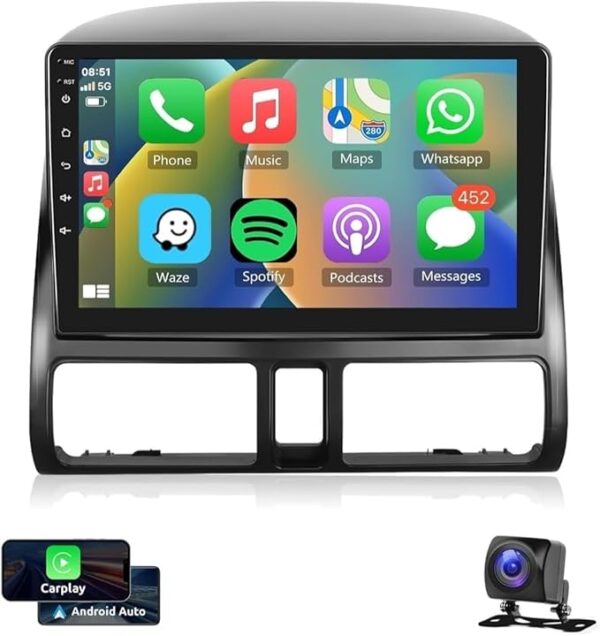 Android Car Stereo for Honda CRV 2002-2006 2GB RAM 32GB ROM 9 Inch MirrorLink WiFi BT, IPS Touch Screen with AHD Camera Included (2+32G With Apple Carplay)