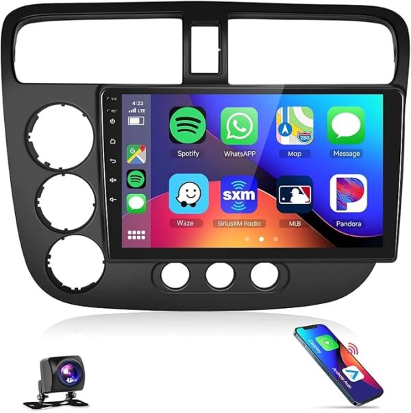 Devand Android Car Stereo for Honda Civic 2001-2005 2GB RAM 32GB ROM 9 Inch MirrorLink WiFi BT, IPS Touch Screen with AHD Camera Included (2+32G With Apple Carplay)