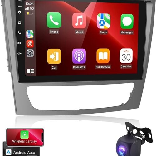 Android Car Stereo for Mercedes Benz E-Class W211 E200 CLS 2002 To 2010 2GB RAM 32GB ROM Mirror-Link Wi-Fi BT, GPS Nav, 9 Inch IPS Touch Screen with AHD Backup Camera (2+32G With Apple Carplay)