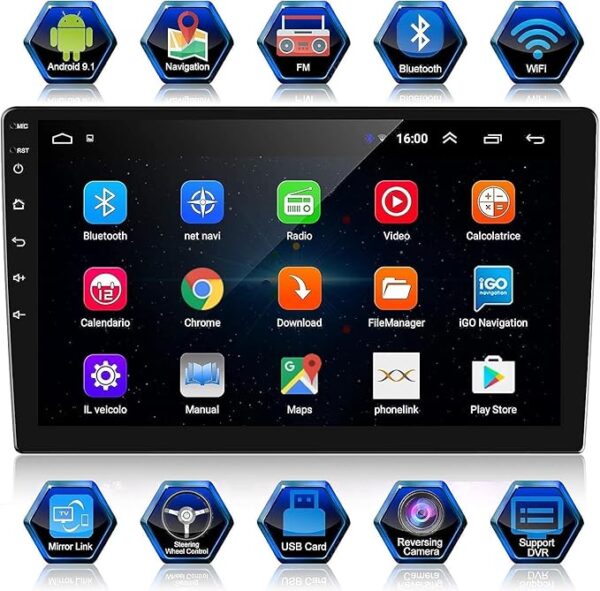 MrSmart Android Double Din Car Stereo, 10.1 Inch 1080P HD Touch Screen Car Android 11 System with GPS+Navi+HiFi+WiFi+Bluetooth+RDS+FM Radio/Mirror-Link,Dual USB with Backup Cam (10.1 in-(1G+32G))