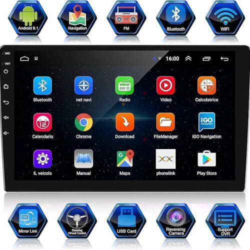 Android 10.1 Inch Car Screen 2GB RAM 32GB ROM Support Apple Carplay IPS Touch Screen DSP built In Bluetooth USB Radio WiFi Play Store Backup Camera included (2+32G With Carplay)