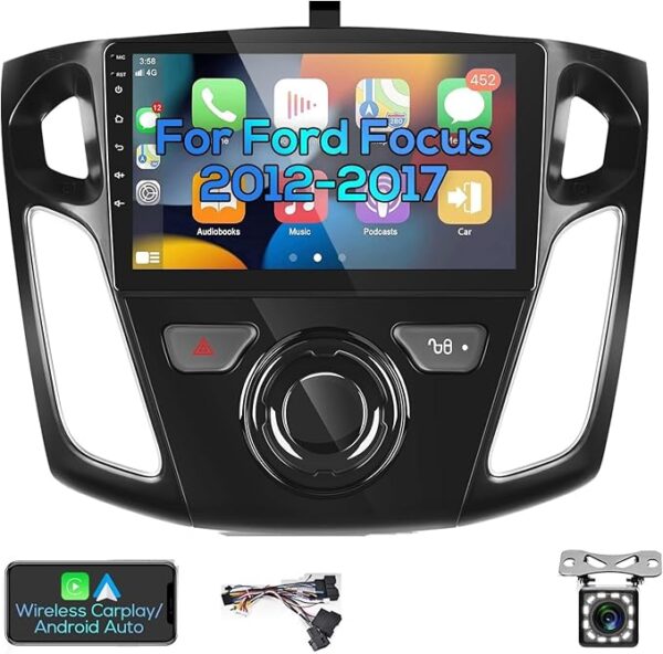 Android Car Stereo for Ford Focus 2012 To 2018 2GB RAM 32GB ROM Mirror-Link Wi-Fi BT, Radio GPS Navigation, 9 Inch IPS Touch Screen with Backup Camera Included (2+32G With Apple Carplay)