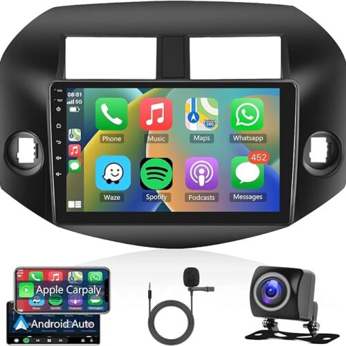 Android Car Stereo for TOYOTA RAV4 2007-2012 2GB RAM 32GB ROM 10 Inch MirrorLink WiFi BT, IPS Touch Screen with AHD Camera Included (2+32G With Apple Carplay)