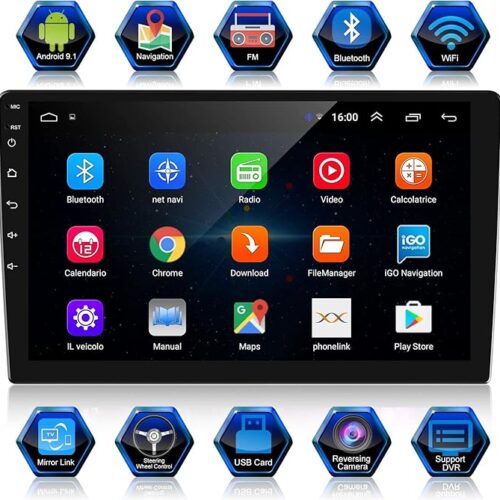 Universal 2 Din Car Stereo with Android Auto, 9 Inch / 10.1 Inch HD Touchscreen Car Radio with Bluetooth Wifi FM Radio Mirror Link USB with Backup Camera support, External Microphone (9 in-(2G+32G))
