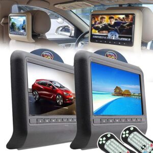 9 Inch Headrest Slot-In Car DVD Player, Car Headrest Monitors with FM Transmitter/IR/USB/SD/Wireless Game, with 32-bit Games, Pack of 2 (Black)