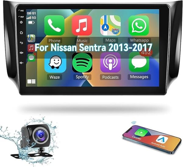 Android Car Stereo for Nissan Sentra 2013 2014 2015 2016 2017 2GB RAM 32GB ROM MirrorLink WiFi BT, IPS Touch Screen with Backup Camera Included (2+32G With Apple Carplay)
