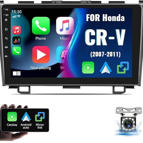 Android Car Stereo for Honda CRV 2007 To 2011 2GB RAM 32GB ROM Mirror-Link Wi-Fi BT, Radio GPS Navigation, 9 Inch IPS Touch Screen with Backup Camera Included (2+32G With Apple Carplay)