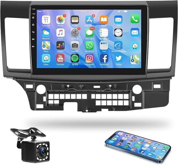 Android Car Stereo for Mitsubishi Lancer 2007 To 2017 1GB RAM 32GB ROM Mirror-Link Wi-Fi BT, Radio GPS Navigation, 10 Inch IPS Touch Screen with Backup Camera Included (1+32G Without Apple Carplay)