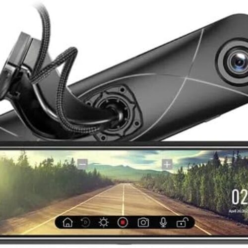 Mirror Dash Cam 10″ Inch Backup Camera 1080P Front and Rear Camera 2K Full HD with IPS Touch Screen 170° Wide Angle, Car Holder with Loop Recording, G-Sensor, Parking Assist, Night Vision Waterproof