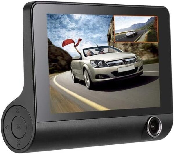 Car Dash Cam Front and Inside Video Recorder Rear Camera Dual Dash Cam with 4 inch Reverse Full Screen Driving Recorder DVR HD 1080P Night Vision Parking Mode Seamless Recording