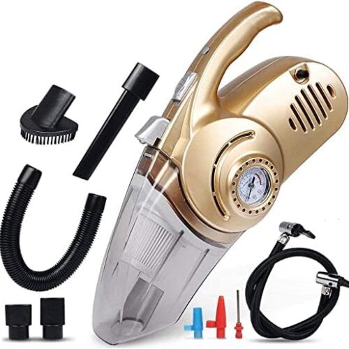 Mr Smart 4 in 1 Handheld Corded Car Vacuum Cleaner, DC 12V Wet Dry Auto Dust Buster with Tyre Inflator Pressure Gauge and LED Light for Pet Hair,Car Cleaning