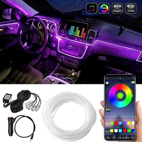 Car LED Strip Lights,Multicolor RGB Car Interior Lights,16 Million Colors with Fiber Optic,Ambient Lighting Kits, Sound Active Function and Wireless Bluetooth APP Control (6 in 1 )