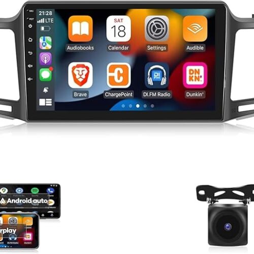 Android Car Stereo for TOYOTA RAV4 2013-2017 2GB RAM 32GB ROM 10 Inch MirrorLink WiFi BT, IPS Touch Screen with AHD Camera Included (2+32G With Apple Carplay)