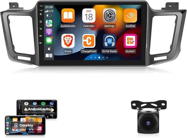 Android Car Stereo for TOYOTA RAV4 2013-2017 2GB RAM 32GB ROM 10 Inch MirrorLink WiFi BT, IPS Touch Screen with AHD Camera Included (2+32G With Apple Carplay)