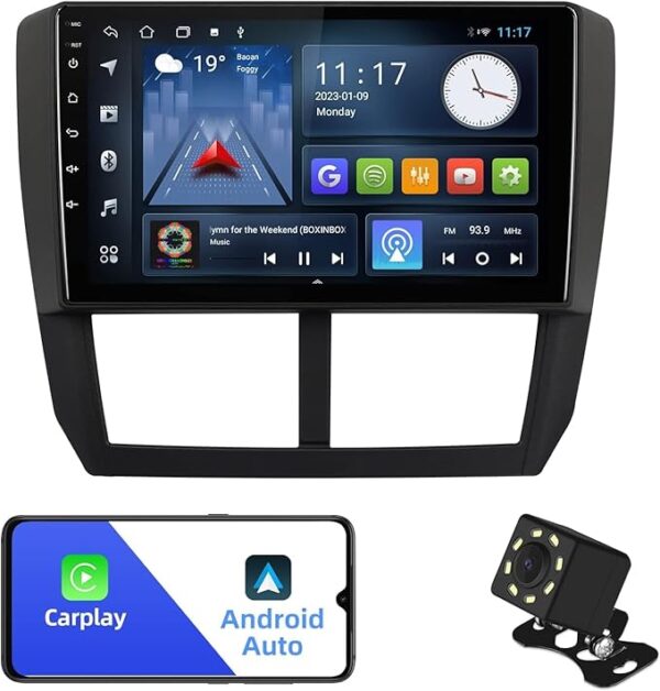 Android Car Stereo for Subaru Forester Impreza WRX STI 2008-2012 4GB RAM 64GB ROM 9 Inch MirrorLink WiFi BT, IPS Touch Screen with AHD Camera Included (4+64G With Apple Carplay)