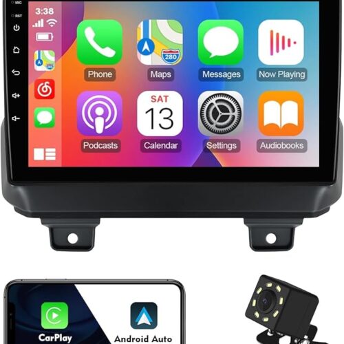 Android Car Stereo for Jeep Wrangler JL Gladiator JT 2018-2021 6GB RAM 128GB ROM Support SIM Card, 9 Inch MirrorLink WiFi BT, IPS Touch Screen with AHD Camera Included (6+128G With Apple Carplay)