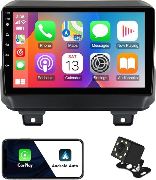 Android Car Stereo for Jeep Wrangler JL Gladiator JT 2018-2021 6GB RAM 128GB ROM Support SIM Card, 9 Inch MirrorLink WiFi BT, IPS Touch Screen with AHD Camera Included (6+128G With Apple Carplay)