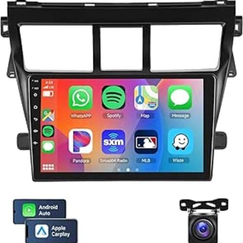 Android Car Stereo for Toyota VIOS Yaris 2007-2012 1GB RAM 32GB ROM MirrorLink WiFi BT, 9 Inch IPS Touch Screen with AHD Camera Included (1+32G Without Apple Carplay)