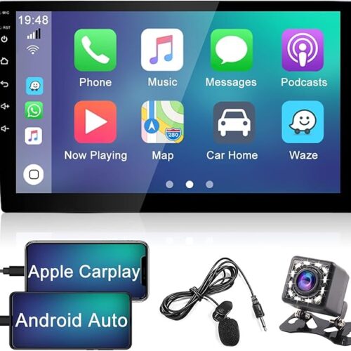 MrSmart Apple CarPlay Double Din Car Stereo with Android Auto, 9 Inch HD Touchscreen Car Radio with Bluetooth Wifi FM Radio Mirror Link USB with Backup Camera support, External Microphone