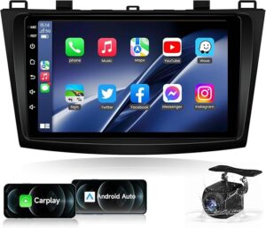 Android Car Stereo for Mazda 3 2010-2013 1GB RAM 32GB ROM MirrorLink WiFi BT, 9 Inch IPS Touch Screen with AHD Camera Included (1+32G Without Apple Carplay)
