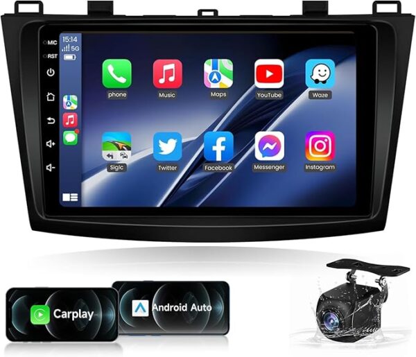 Android Car Stereo for Mazda 3 2010-2013 1GB RAM 32GB ROM MirrorLink WiFi BT, 9 Inch IPS Touch Screen with AHD Camera Included (1+32G Without Apple Carplay)
