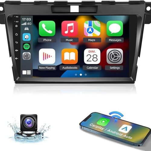 Android Car Stereo for Mazda CX-7 CX7 CX 7 2007-2014 1GB RAM 32GB ROM M-Link Wi-Fi BT, Radio GPS Navigation, 9 Inch IPS Touch Screen with AHD Camera Included (1+32G Without Apple Carplay)