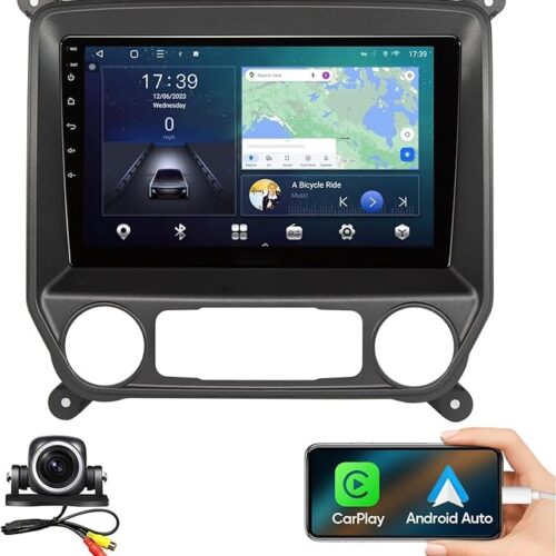 Android Car Stereo for GMC Sierra 2014-2018 Chevrolet Silverado 2014-2018, 10 Inch MirrorLink WiFi BT, IPS Touch Screen with AHD Camera Included (1+32G Without Apple Carplay)